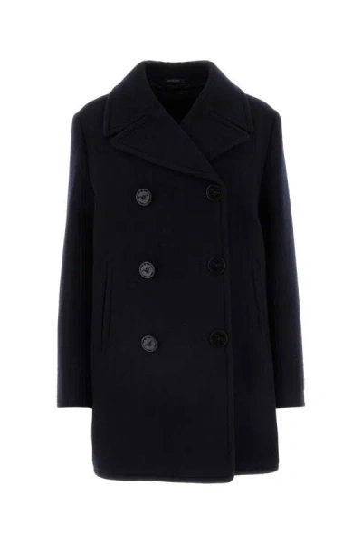 Shop Prada Woman Midnight Blue Wool Blend Coat