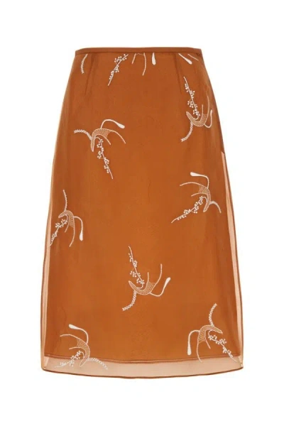 Shop Prada Woman Copper Organza Skirt In Orange