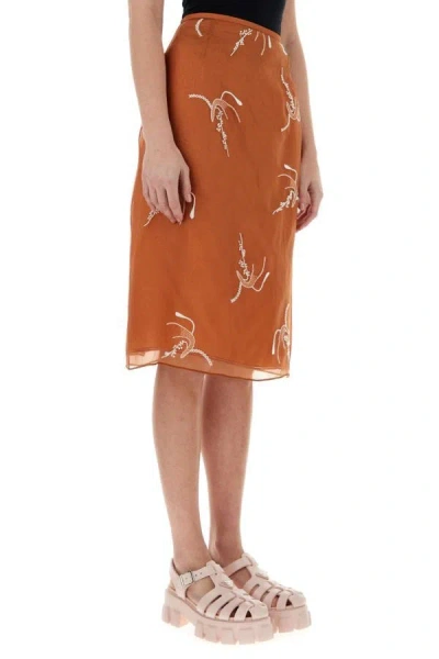 Shop Prada Woman Copper Organza Skirt In Orange