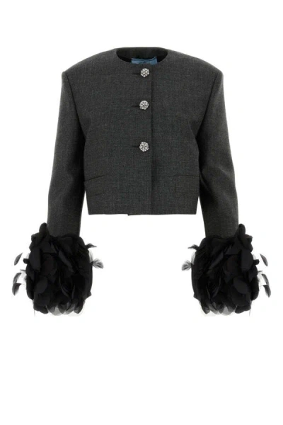 Shop Prada Woman Dark Grey Wool Blazer In Gray