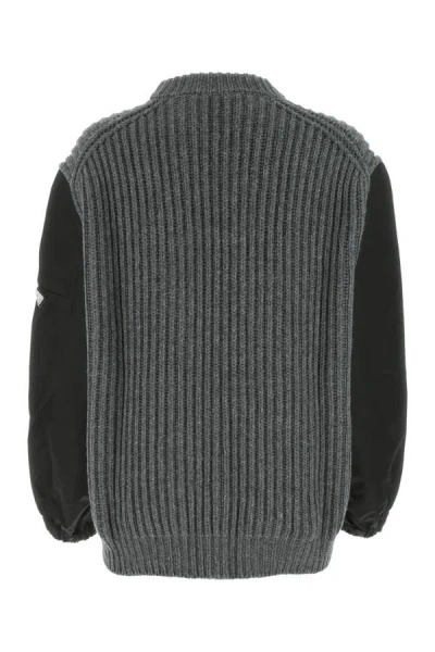 Shop Prada Woman Dark Grey Wool Blend Oversize Sweater In Gray