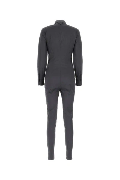 Prada Collared Long-sleeve Skinny-leg Jumpsuit In Gray