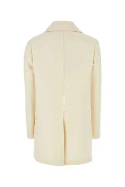 Prada Ivory Wool Blend Coat In White