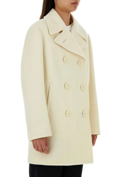 Prada Ivory Wool Blend Coat In White