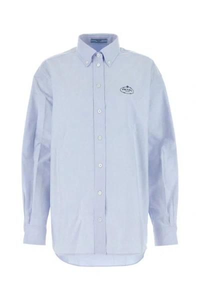 Shop Prada Woman Light Blue Oxford Oversize Shirt