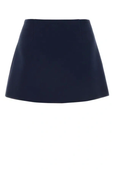 Shop Prada Woman Navy Blue Wool Blend Mini Skirt