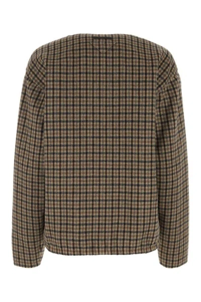 Prada V-neck Checked Pullover In Multicolor