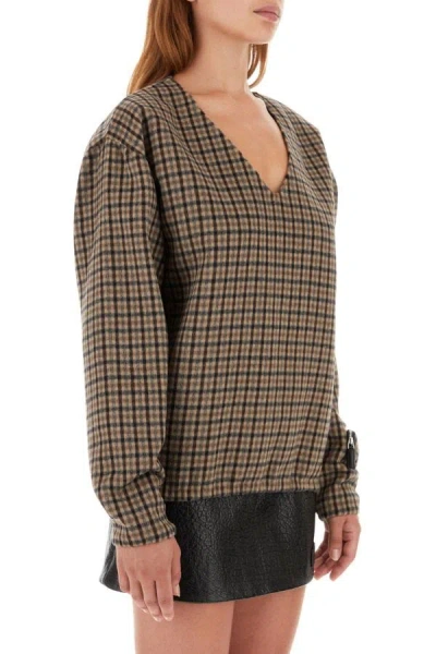 Prada V-neck Checked Pullover In Multicolor
