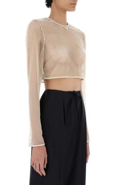 Shop Prada Woman Sand Beads Top In Brown