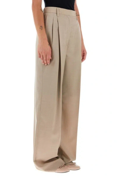 Shop Prada Woman Sand Wool Blend Pant In Brown