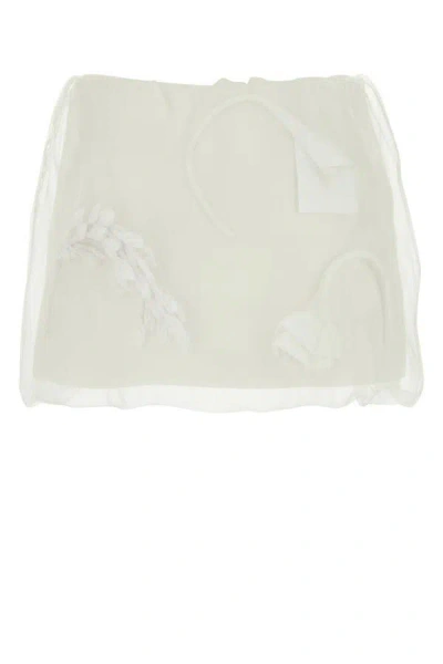 Shop Prada Woman White Satin And Organza Mini Skirt