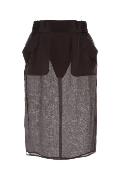 Shop Saint Laurent Woman Brown Silk Skirt