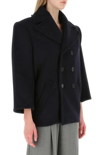 Shop Saint Laurent Woman Navy Blue Wool Oversize Coat