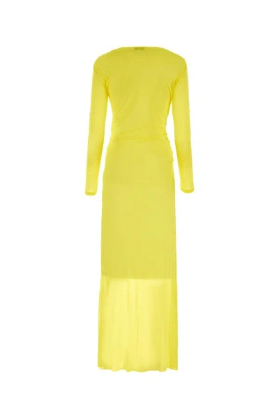 Shop Saint Laurent Woman Yellow Crepe Long Dress