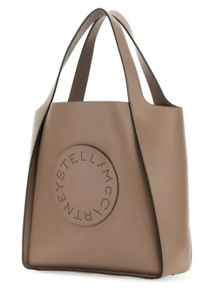 Shop Stella Mccartney Woman Dove Grey Alter Mat Stella Logo Shopping Bag In Brown