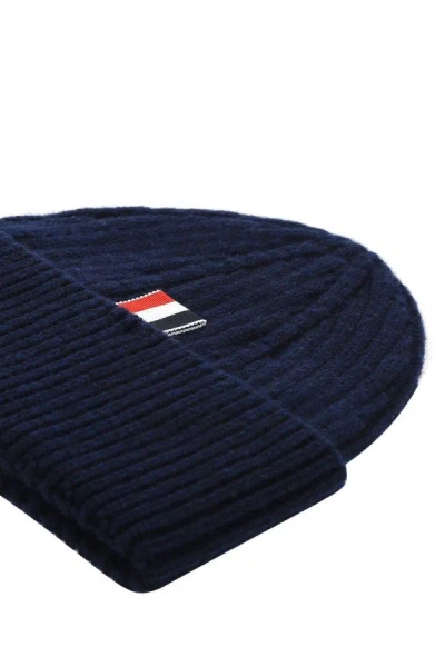 Shop Thom Browne Man Dark Blue Cashmere Beanie Hat