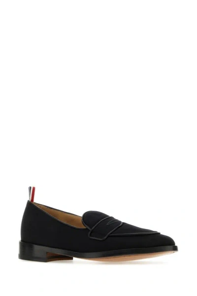 Shop Thom Browne Man Midnight Blue Fabric Loafers