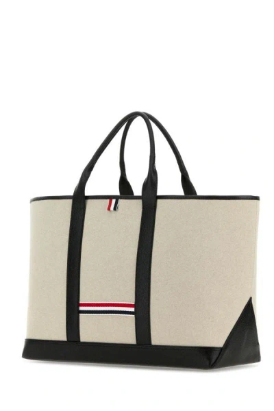 Shop Thom Browne Woman Sand Canvas Medium Rwb-stripe Shopping Bag