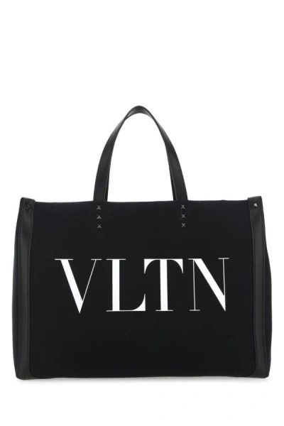 Shop Valentino Garavani Man Black Canvas Vltn Ecolab Shopping Bag