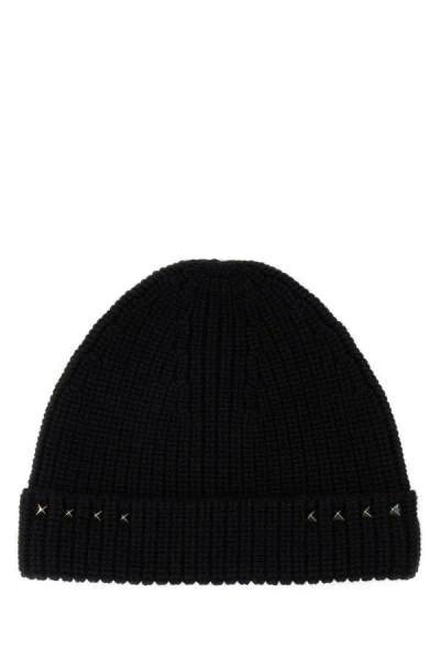 Shop Valentino Garavani Man Black Wool Beanie Hat