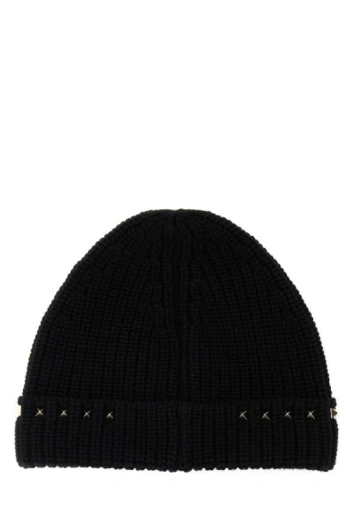 Shop Valentino Garavani Man Black Wool Beanie Hat