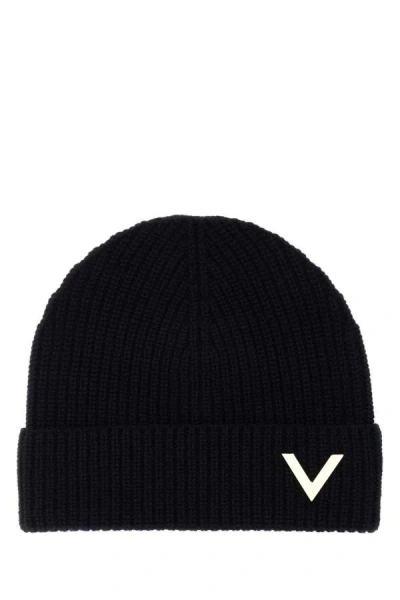 Shop Valentino Garavani Woman Black Cashmere Beanie Hat
