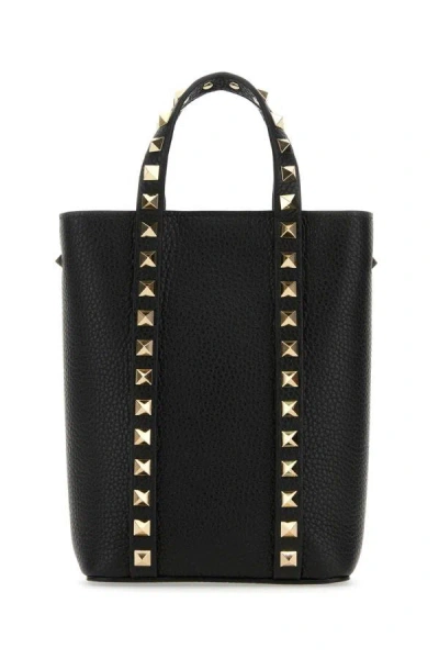 Shop Valentino Garavani Woman Black Leather Rockstud Handbag
