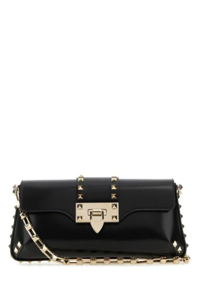 Shop Valentino Garavani Woman Black Leather Rockstud Shoulder Bag