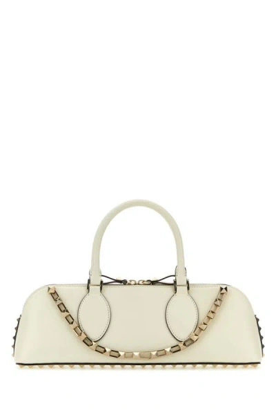 Shop Valentino Garavani Woman Ivory Leather Rockstud East-west Handbag In White