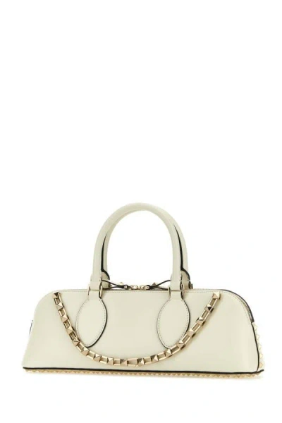 Shop Valentino Garavani Woman Ivory Leather Rockstud East-west Handbag In White