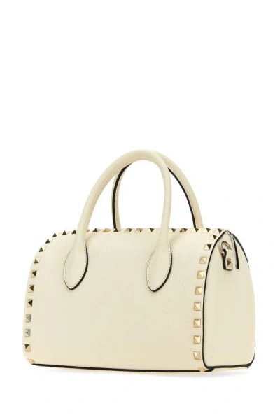 Shop Valentino Garavani Woman Ivory Leather Rockstud Handbag In White