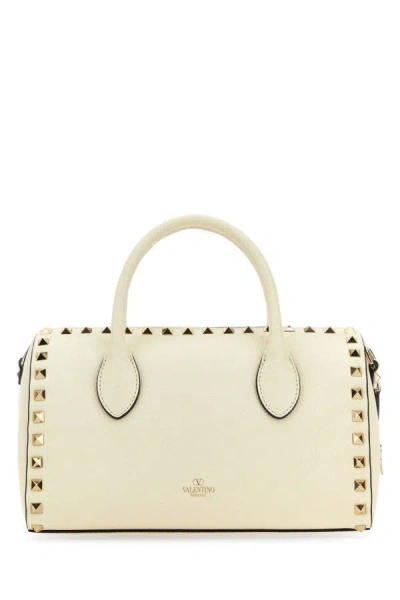Shop Valentino Garavani Woman Ivory Leather Rockstud Handbag In White