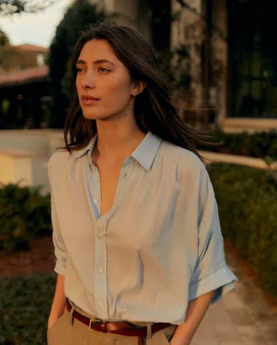 Billy Reid Shirred Sleeve Blouse In Pebble Blue