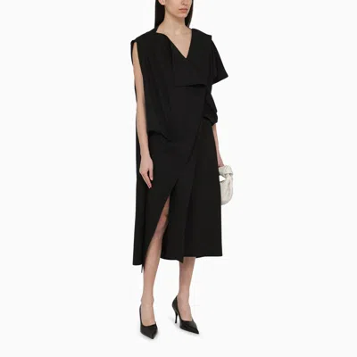 Shop The Row | Black Asymmetrical Dress In Wool Blend