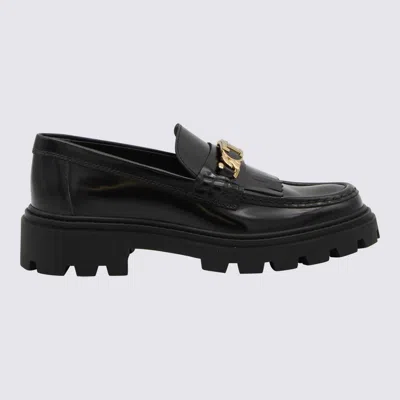 Shop Tod's Black Leather Fringed Loafers