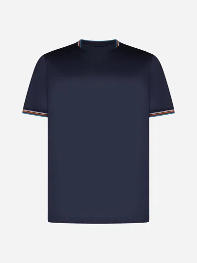 Shop Paul Smith Stripe Detail Cotton T-shirt In Dark Navy