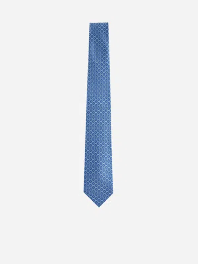 Shop Ferragamo Vittoria Gancini Silk Tie In Light Blue