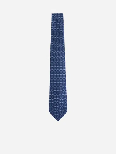 Shop Ferragamo Vittoria Gancini Silk Tie In Dark Blue