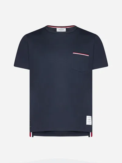 Shop Thom Browne Chest-pocket Cotton T-shirt In Navy