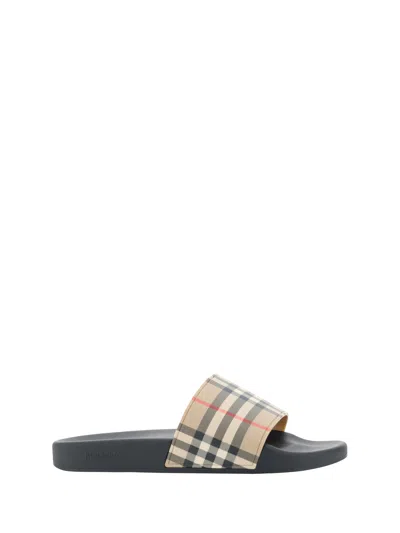 Shop Burberry Brown Rubber Slides Sandals