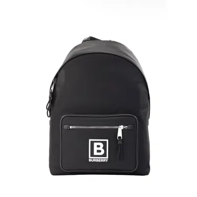 Shop Burberry Abbeydale Branded Stamp Black Nylon Backpack Shoulder Bookbag