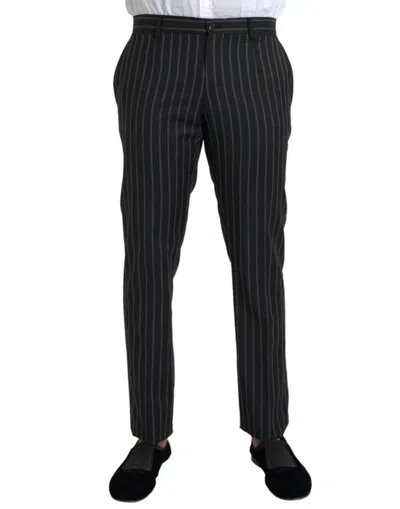 Shop Dolce & Gabbana Black Striped Wool Skinny Dress Pants