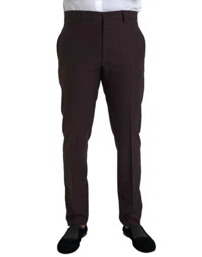 Shop Dolce & Gabbana Dark Brown Wool Slim Fit Pants