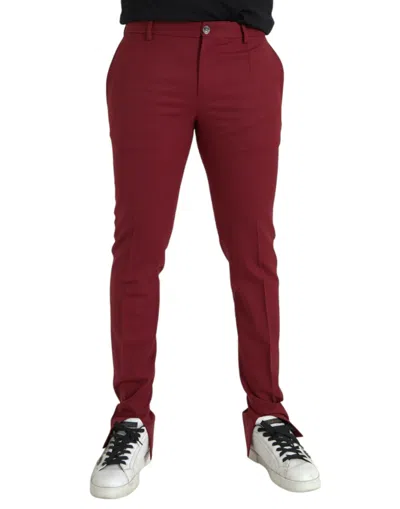 Shop Dolce & Gabbana Red Wool Men Slim Fit Dress Pants