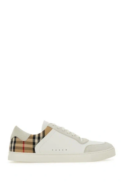 Shop Burberry White Multicolor Calf Leather Sneakers