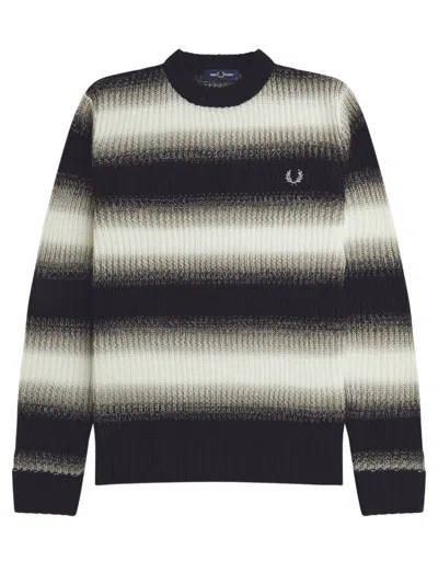 Shop Fred Perry Fp Striped Open Knit Jumper Clothing In Black