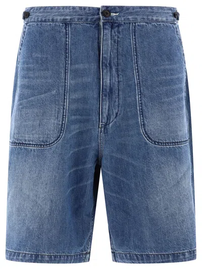 Shop Nanamica "denim Work" Shorts In Light Blue