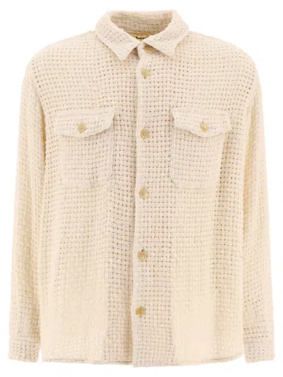 Shop Auralee "homespun Summer Tweed" Shirt In White