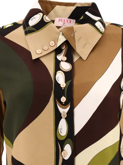 Shop Emilio Pucci Silk Shirt With Pesci Print In Brown