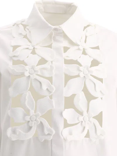Shop Valentino Shirt With Hibiscus Embroidery In White
